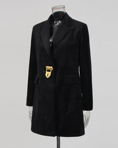 Black Blazer with Gold Lock Accent - SISPELL