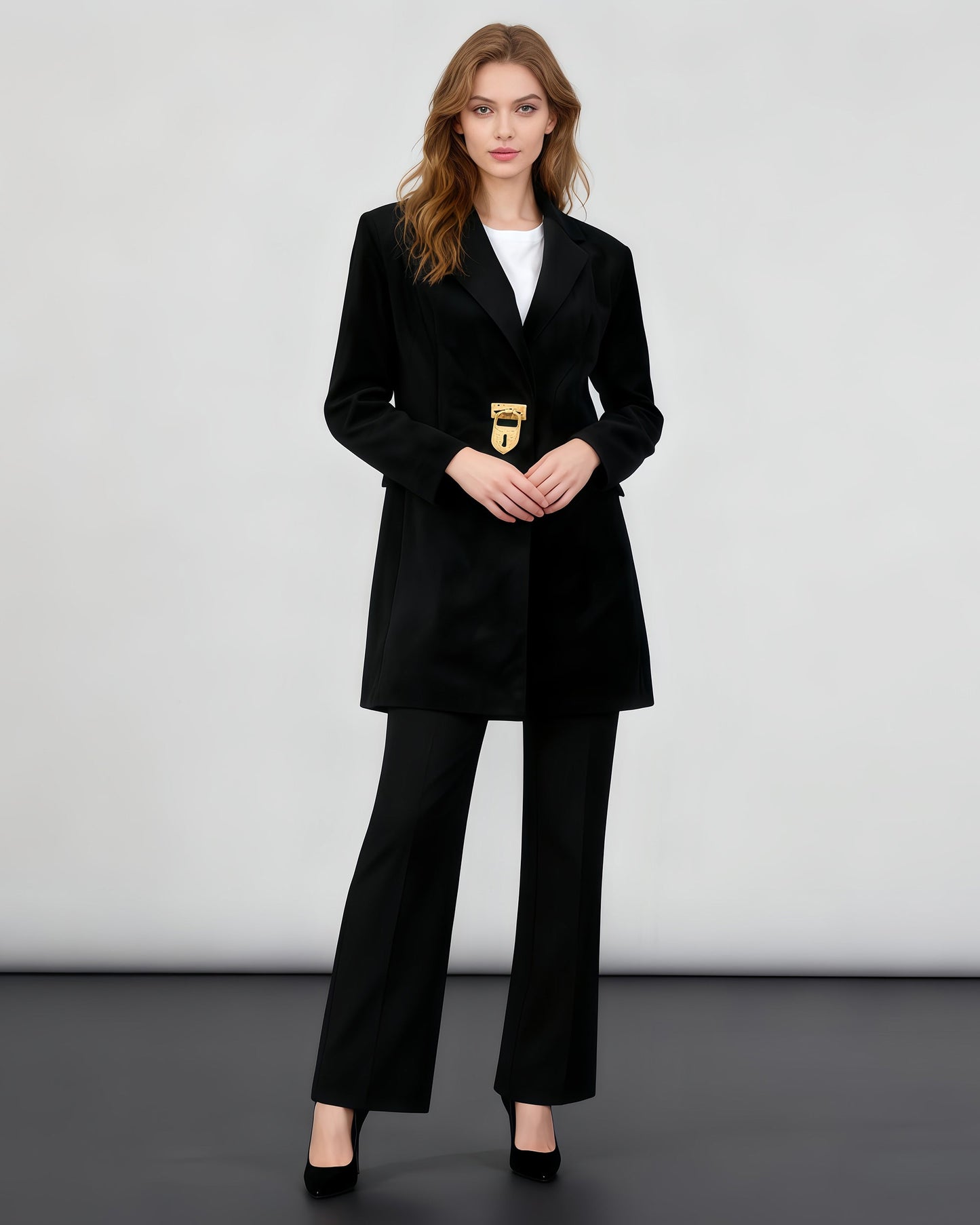 Black Blazer with Gold Lock Accent - SISPELL