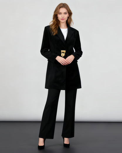 Black Blazer with Gold Lock Accent - SISPELL