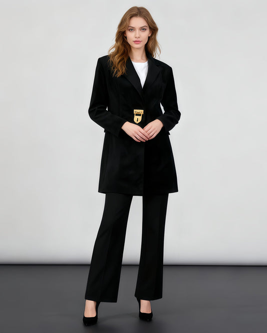 Black Blazer with Gold Lock Accent - SISPELL