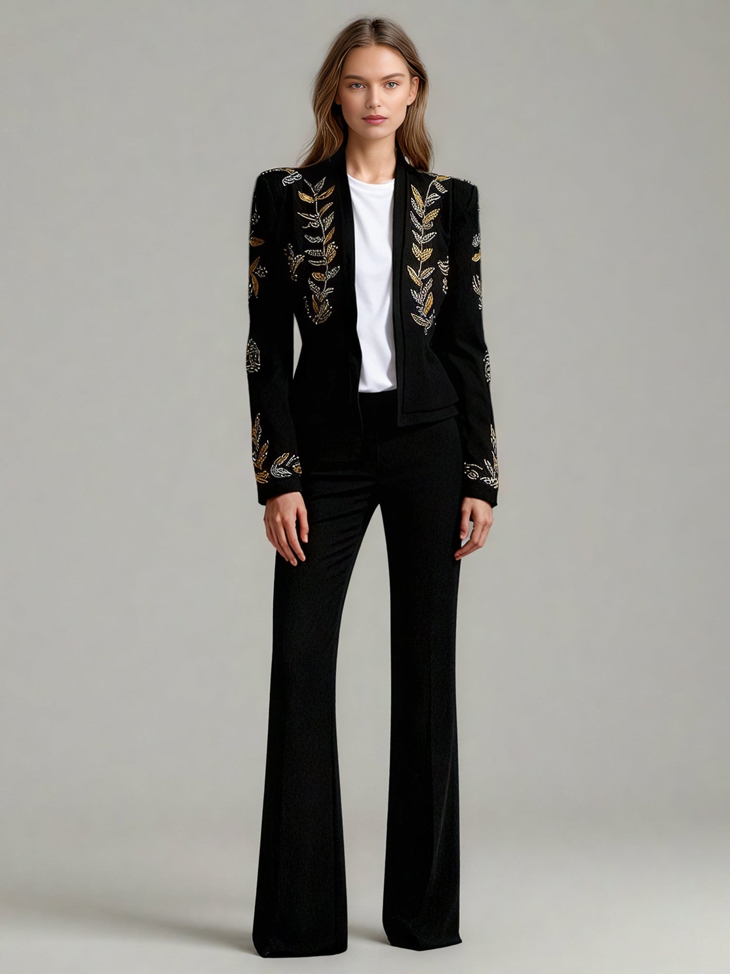 Black Blazer with Gold & Silver Beaded Embellishments - SISPELL