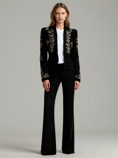 Black Blazer with Gold & Silver Beaded Embellishments - SISPELL