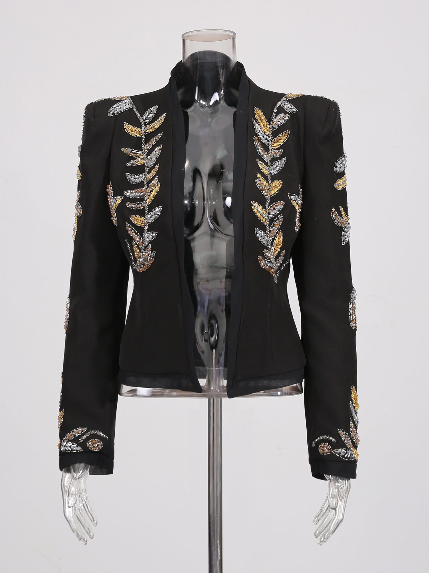 Black Blazer with Gold & Silver Beaded Embellishments - SISPELL