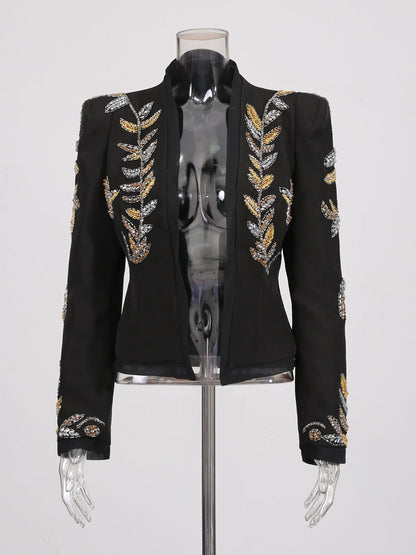 Black Blazer with Gold & Silver Beaded Embellishments - SISPELL