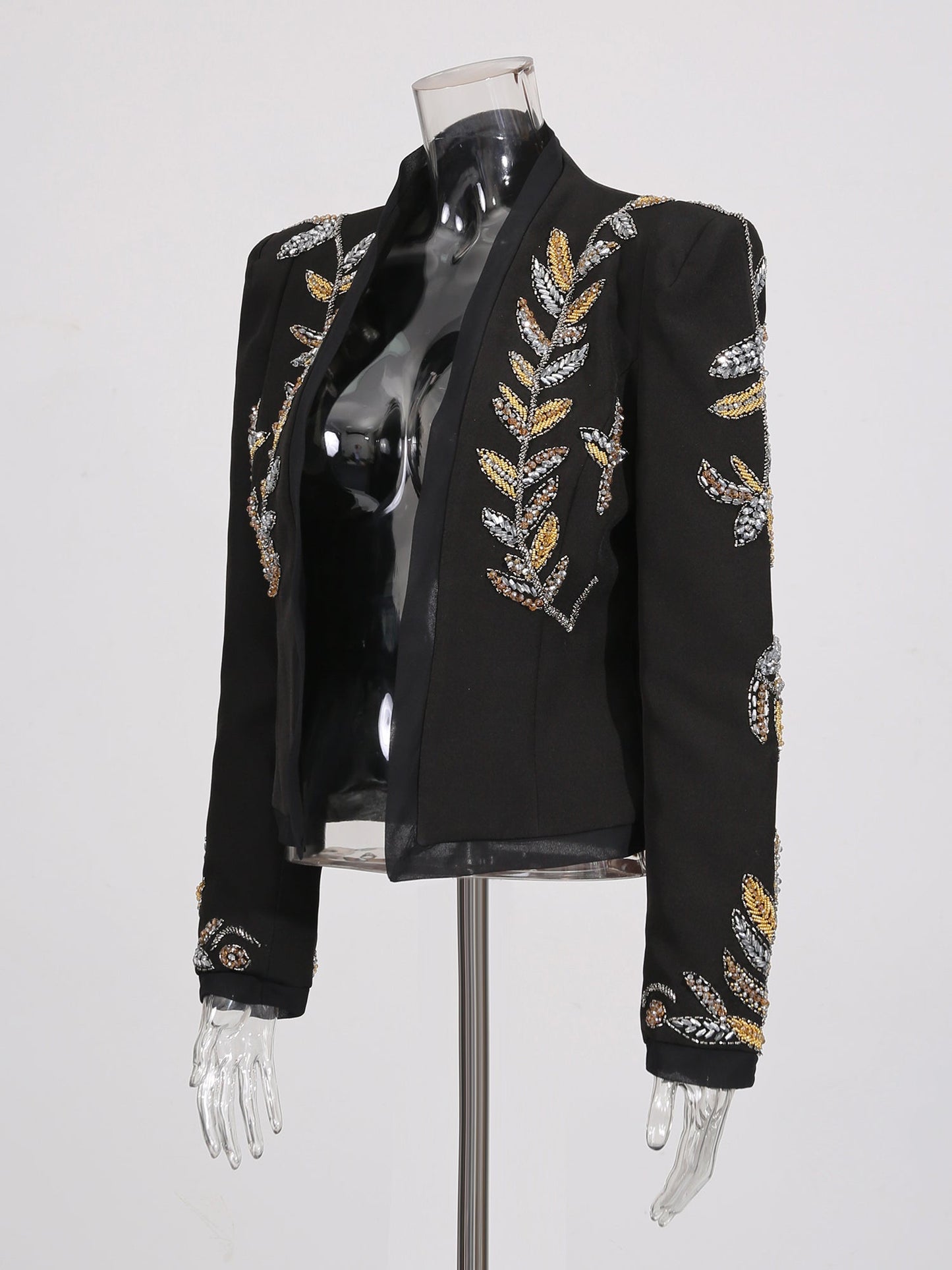 Black Blazer with Gold & Silver Beaded Embellishments - SISPELL