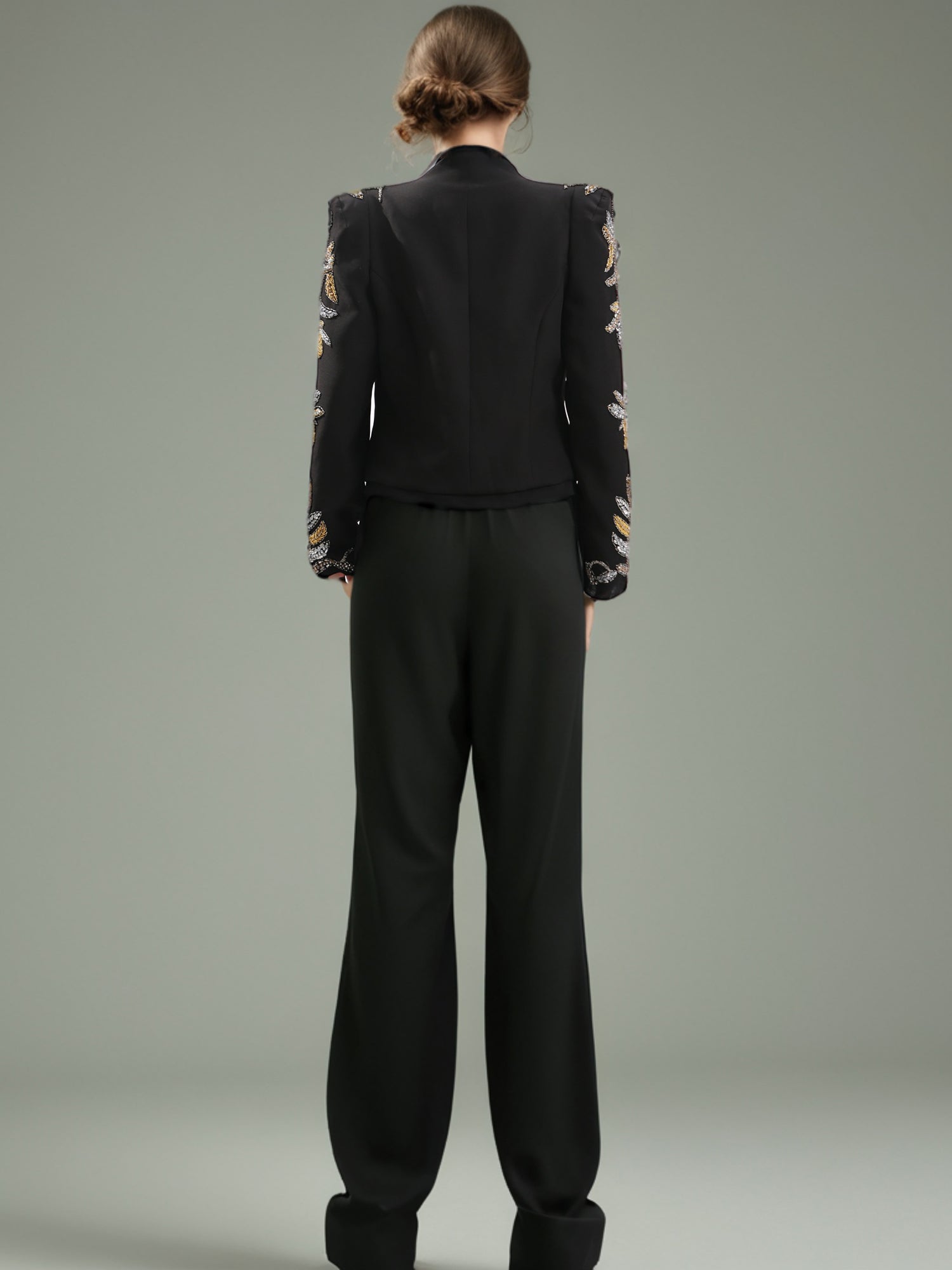 Black Blazer with Gold & Silver Beaded Embellishments - SISPELL