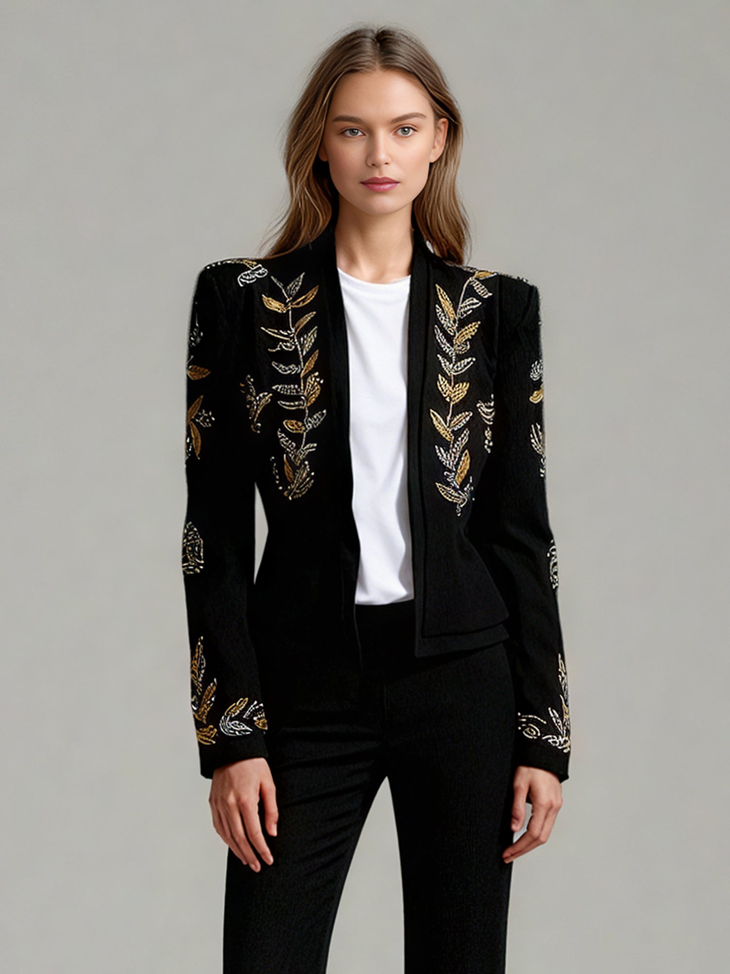 Black Blazer with Gold & Silver Beaded Embellishments - SISPELL