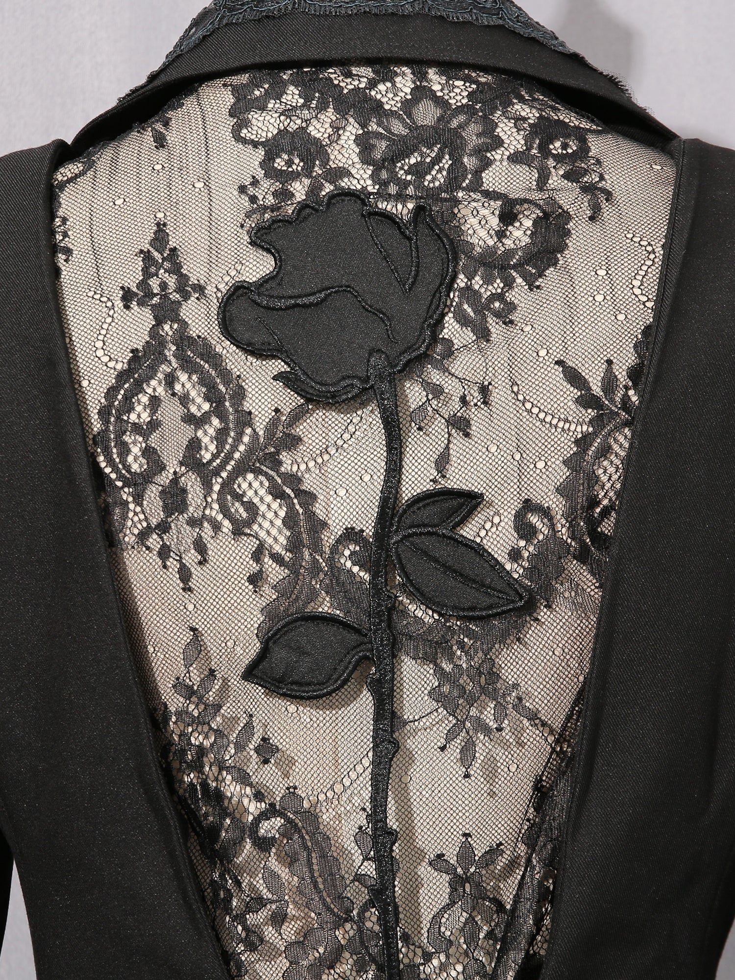 Black Blazer with Lace Collar & Back Cutout Detail - SISPELL