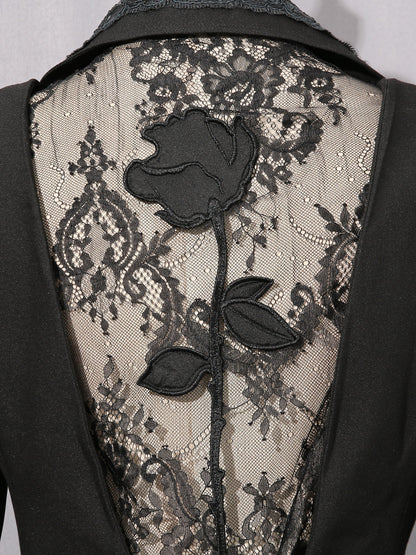 Black Blazer with Lace Collar & Back Cutout Detail - SISPELL