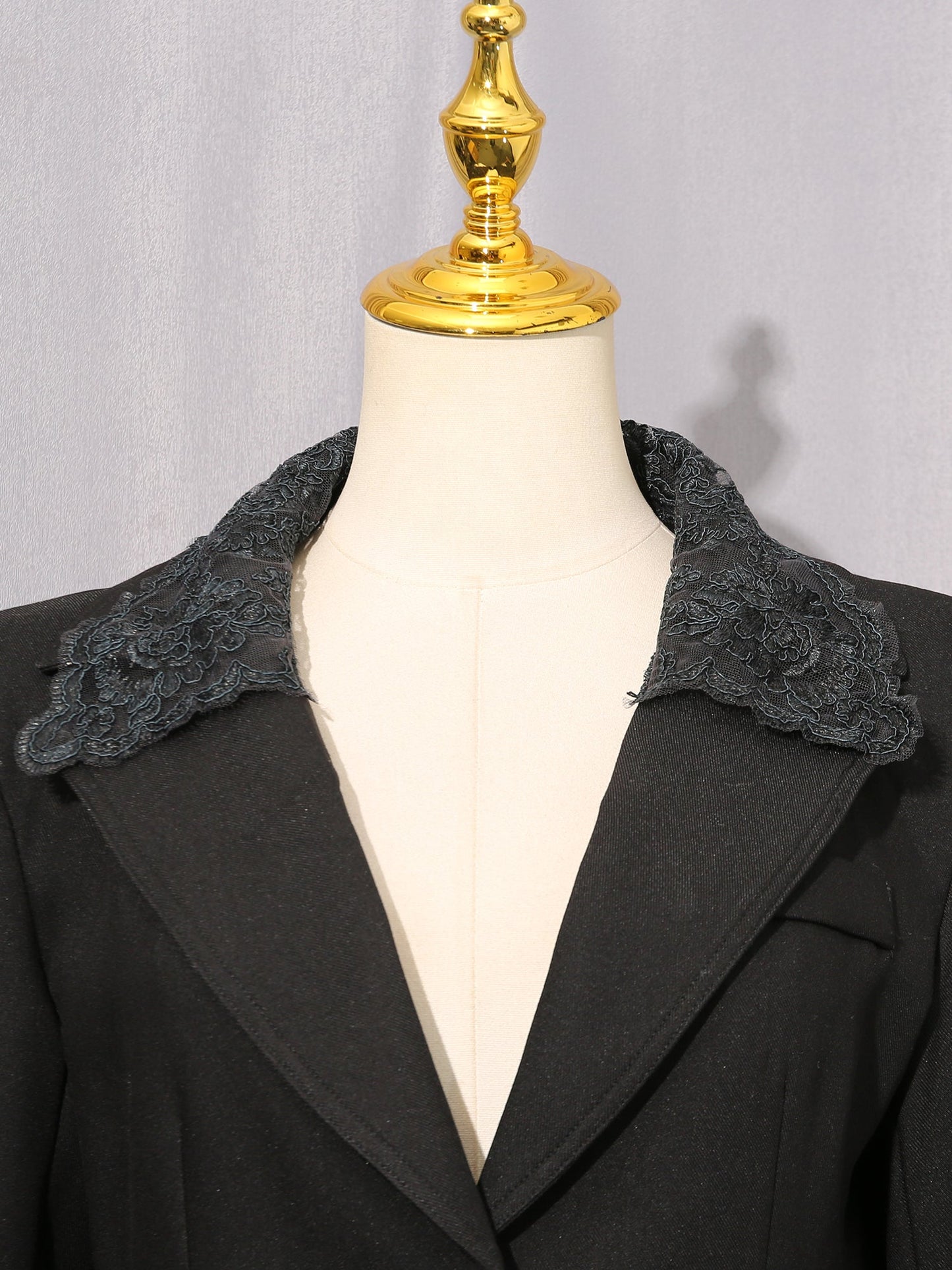Black Blazer with Lace Collar & Back Cutout Detail - SISPELL