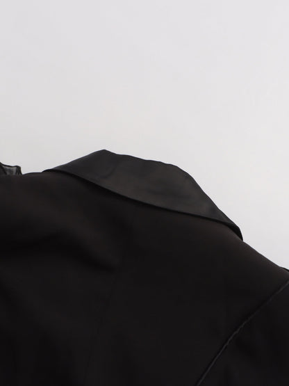 Black Blazer with Organza Ruffle Shoulder & Satin Lapel - SISPELL