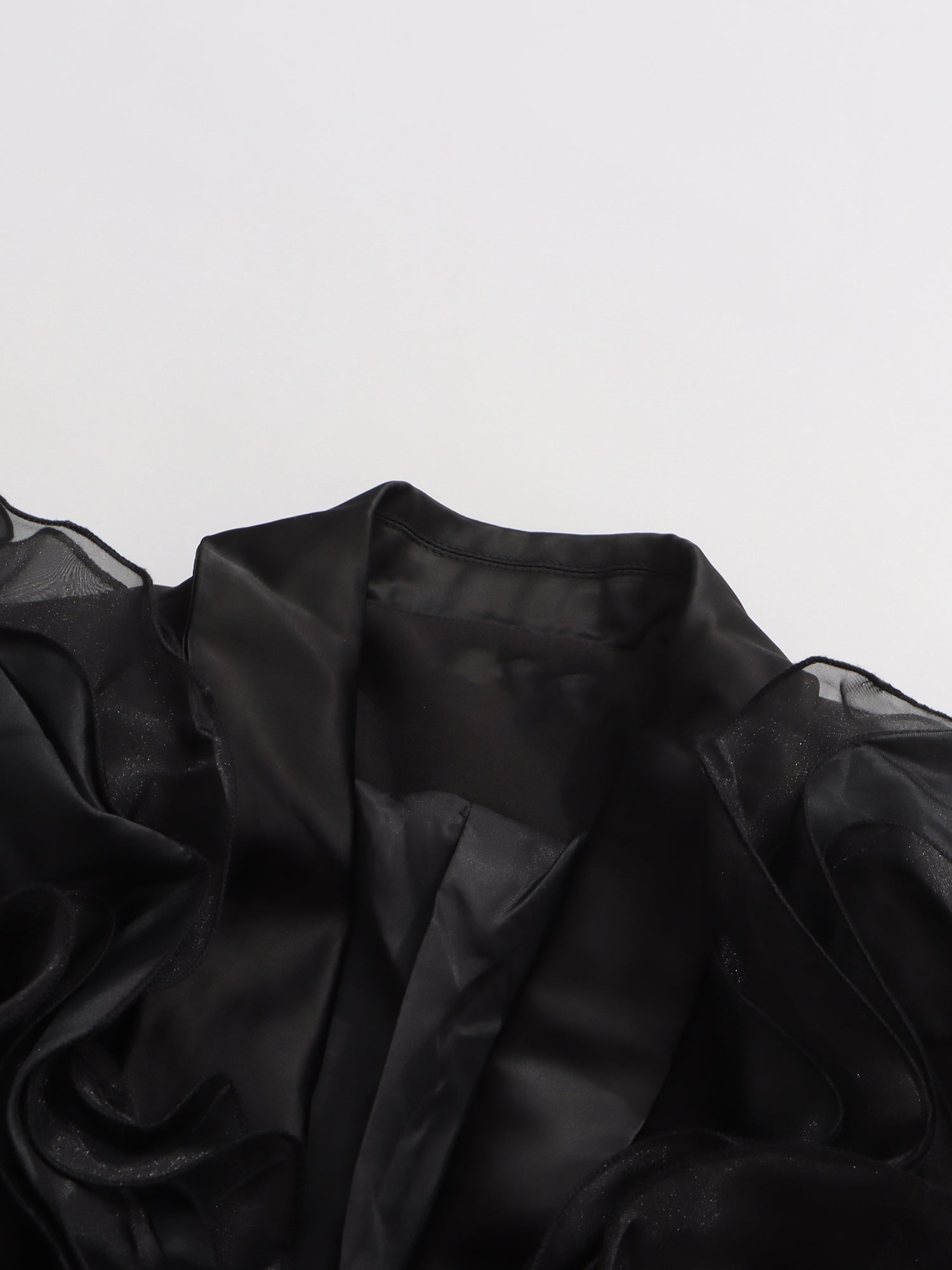 Black Blazer with Organza Ruffle Shoulder & Satin Lapel - SISPELL