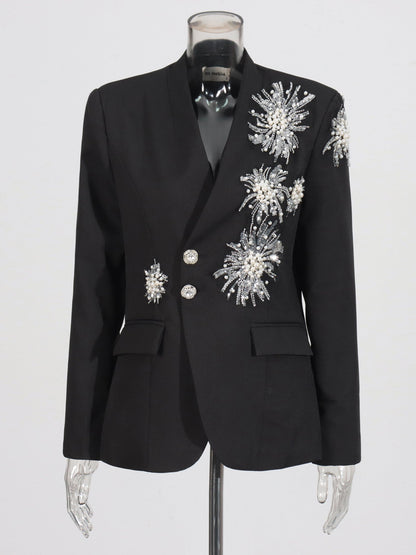 Black Blazer with Pearl, Crystal & Sequin - SISPELL