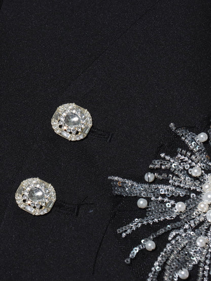 Black Blazer with Pearl, Crystal & Sequin - SISPELL