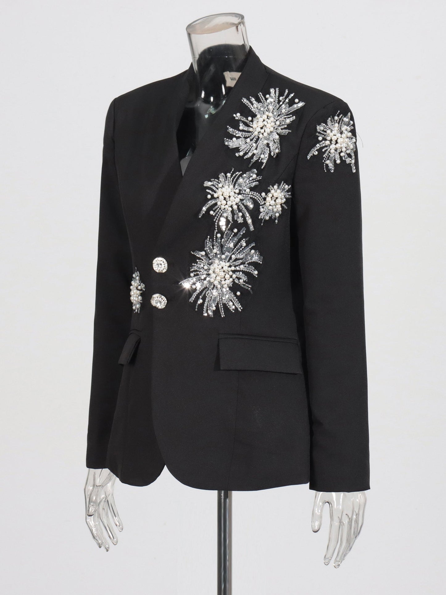 Black Blazer with Pearl, Crystal & Sequin - SISPELL