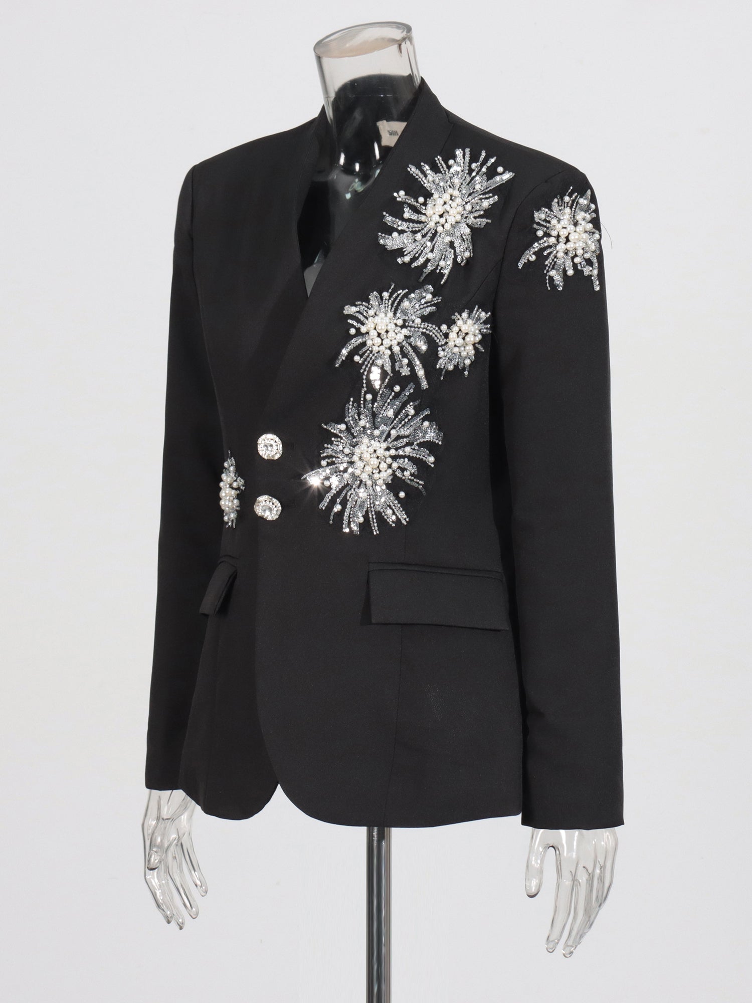 Black Blazer with Pearl, Crystal & Sequin - SISPELL