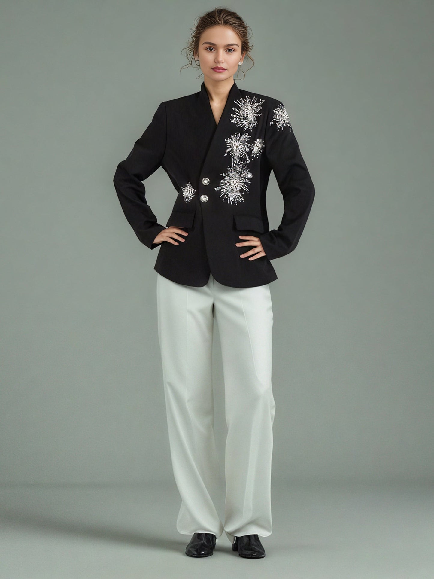 Black Blazer with Pearl, Crystal & Sequin - SISPELL