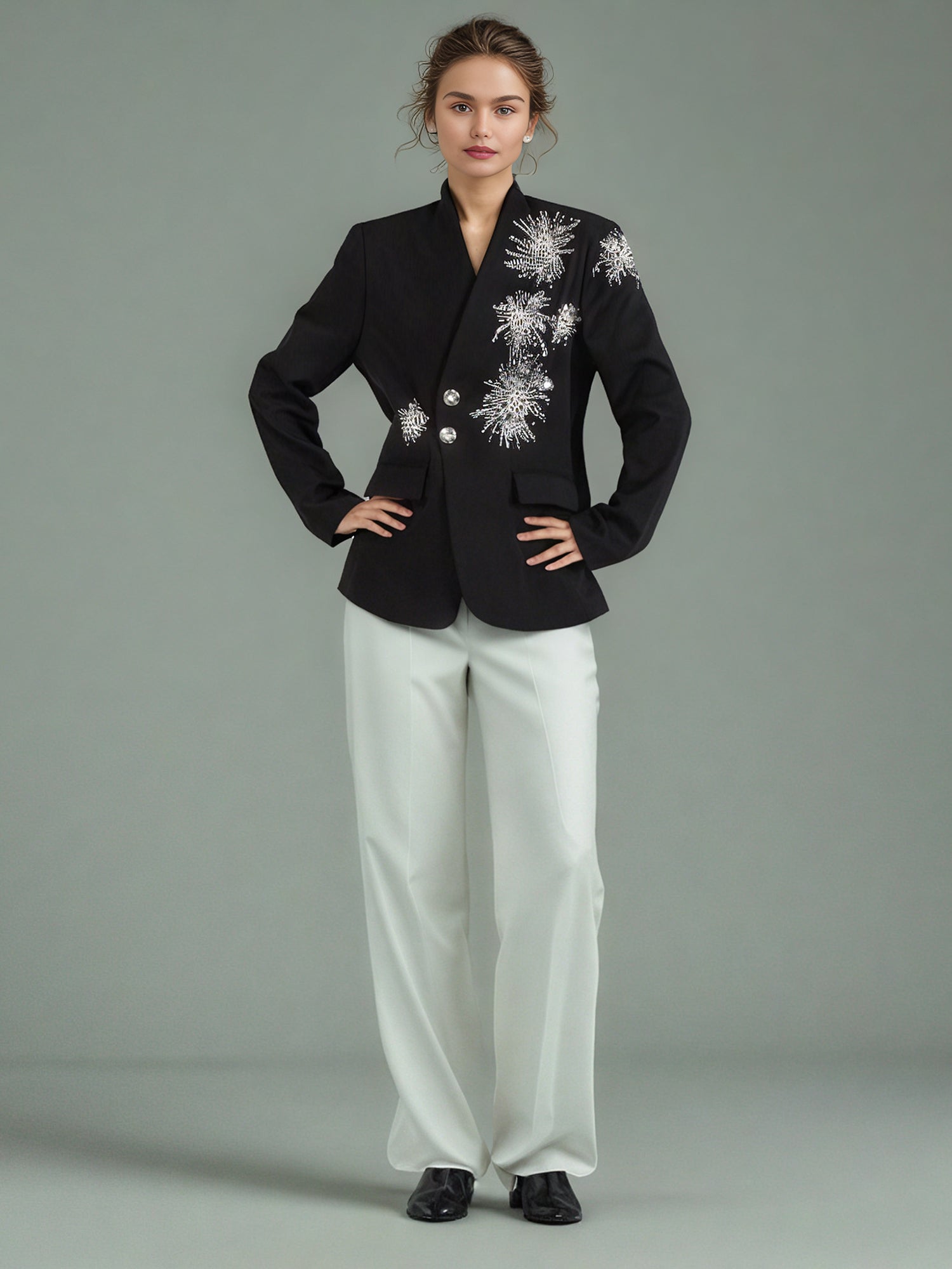 Black Blazer with Pearl, Crystal & Sequin - SISPELL