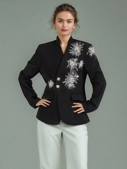 Black Blazer with Pearl, Crystal & Sequin - SISPELL