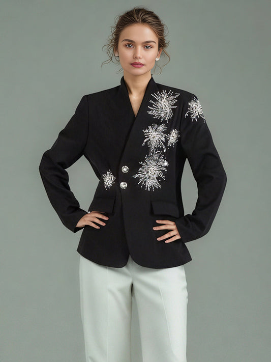 Black Blazer with Pearl, Crystal & Sequin - SISPELL