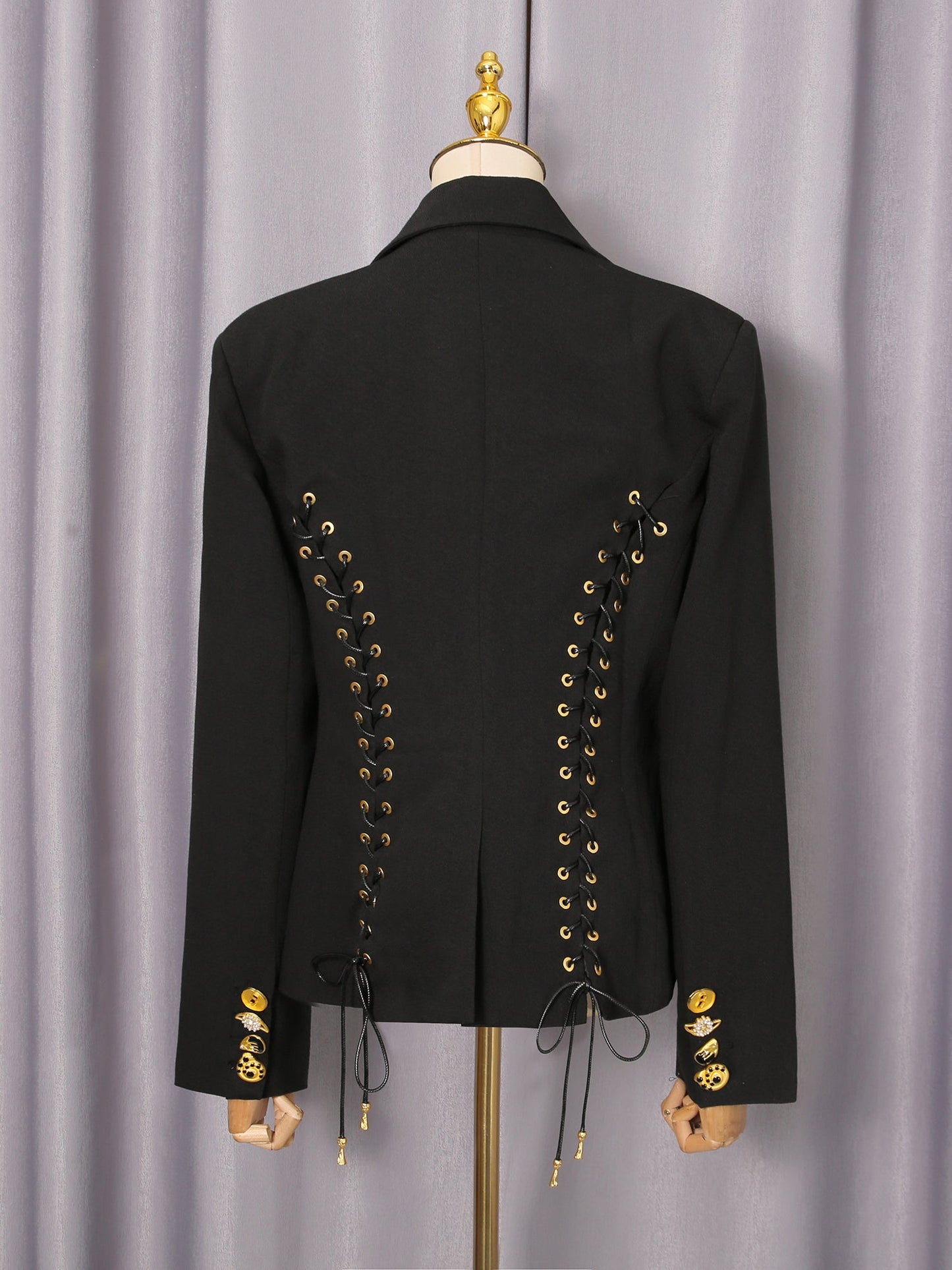 Black Blazer with Unique Gold Button Detailing - SISPELL