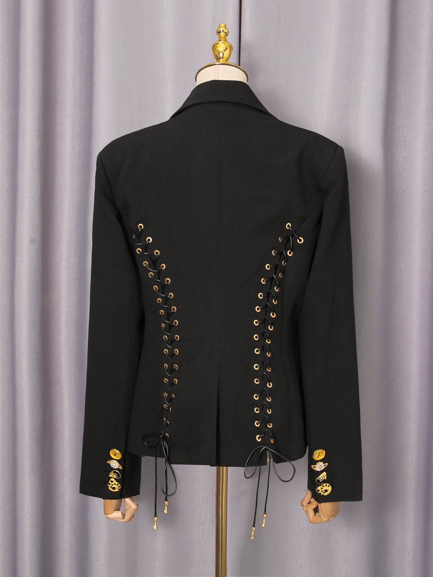 Black Blazer with Unique Gold Button Detailing - SISPELL
