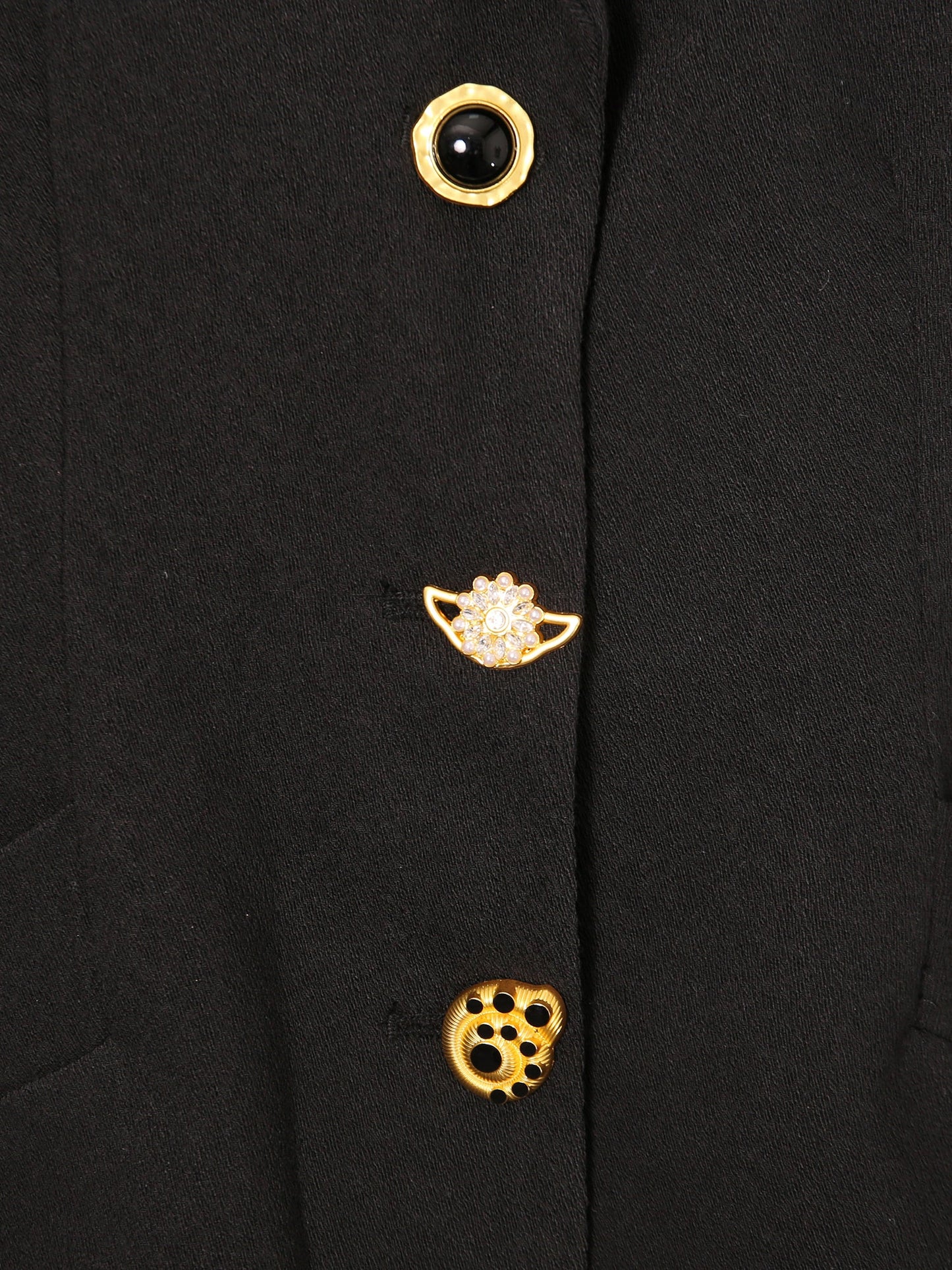 Black Blazer with Unique Gold Button Detailing - SISPELL