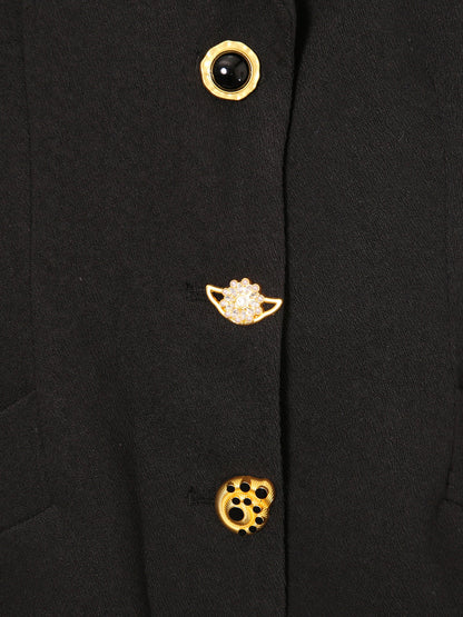 Black Blazer with Unique Gold Button Detailing - SISPELL