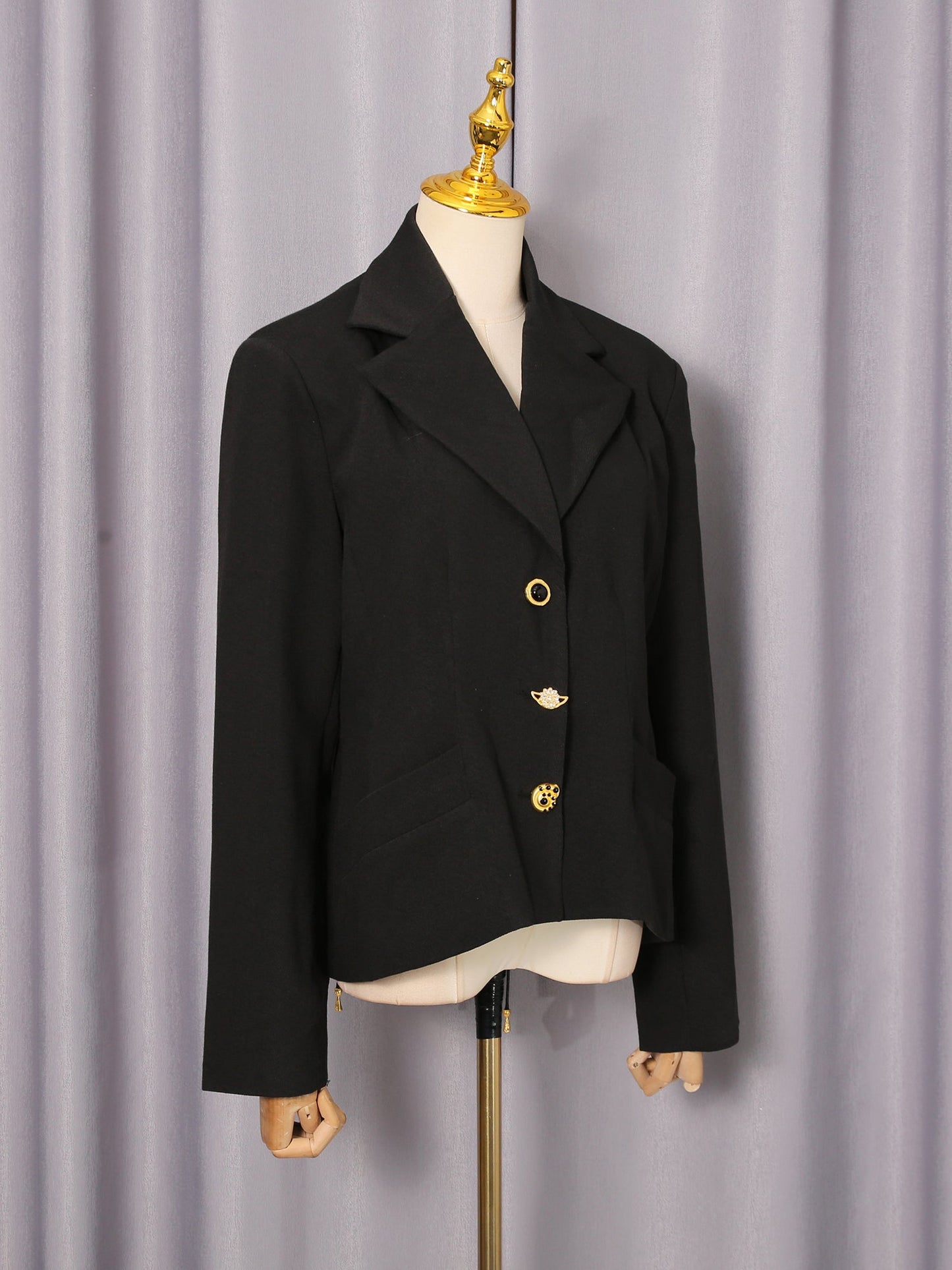 Black Blazer with Unique Gold Button Detailing - SISPELL