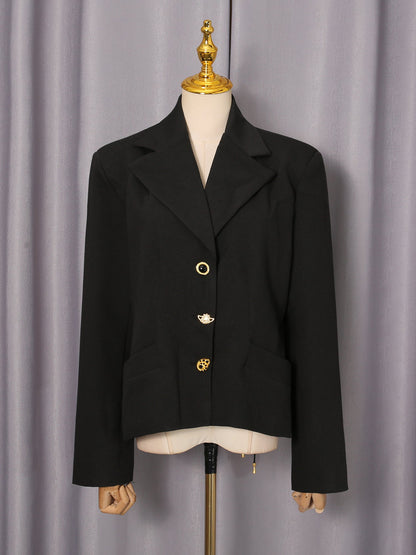 Black Blazer with Unique Gold Button Detailing - SISPELL