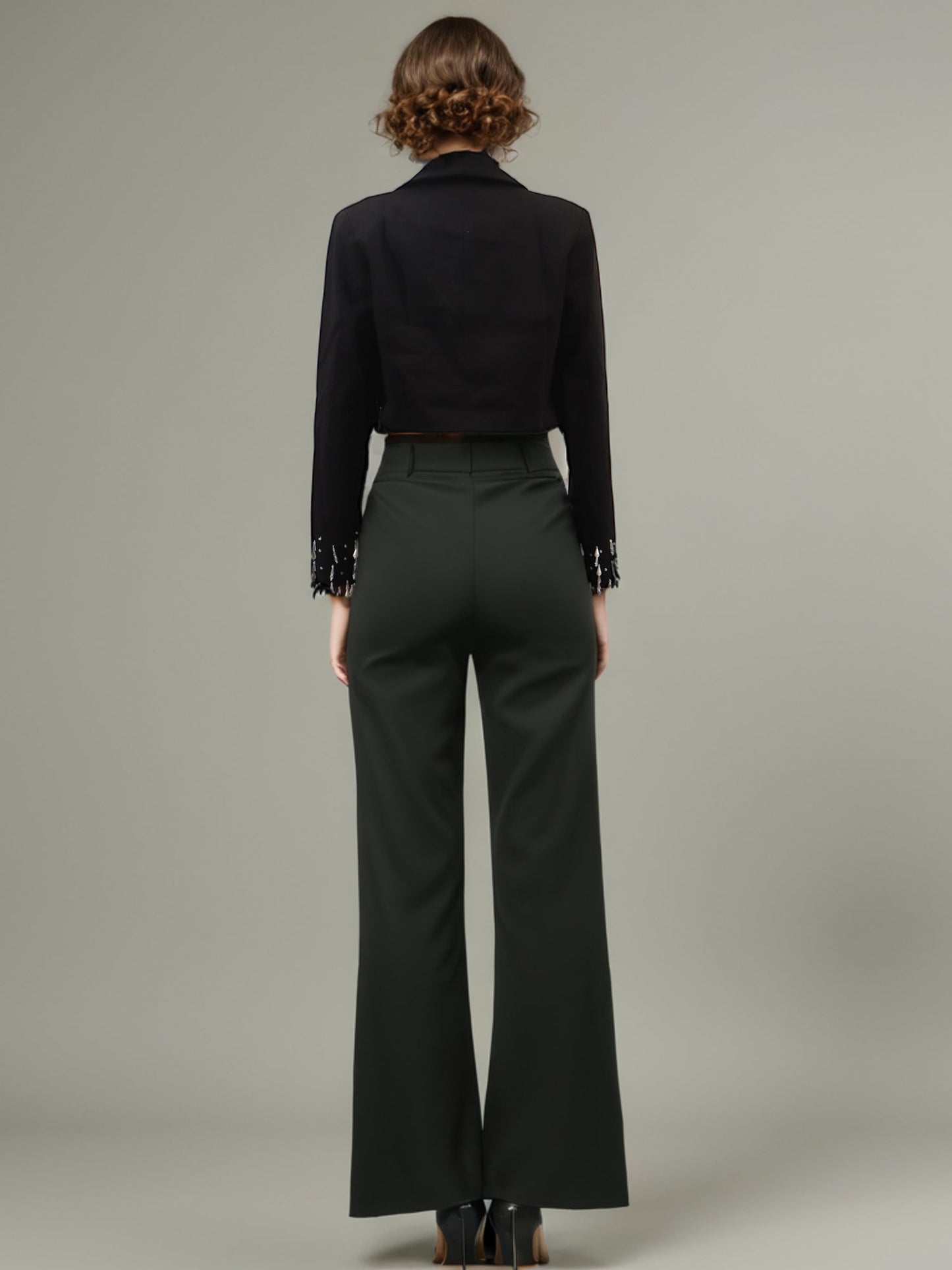 Black Cropped Blazer with Beaded Fringe - SISPELL