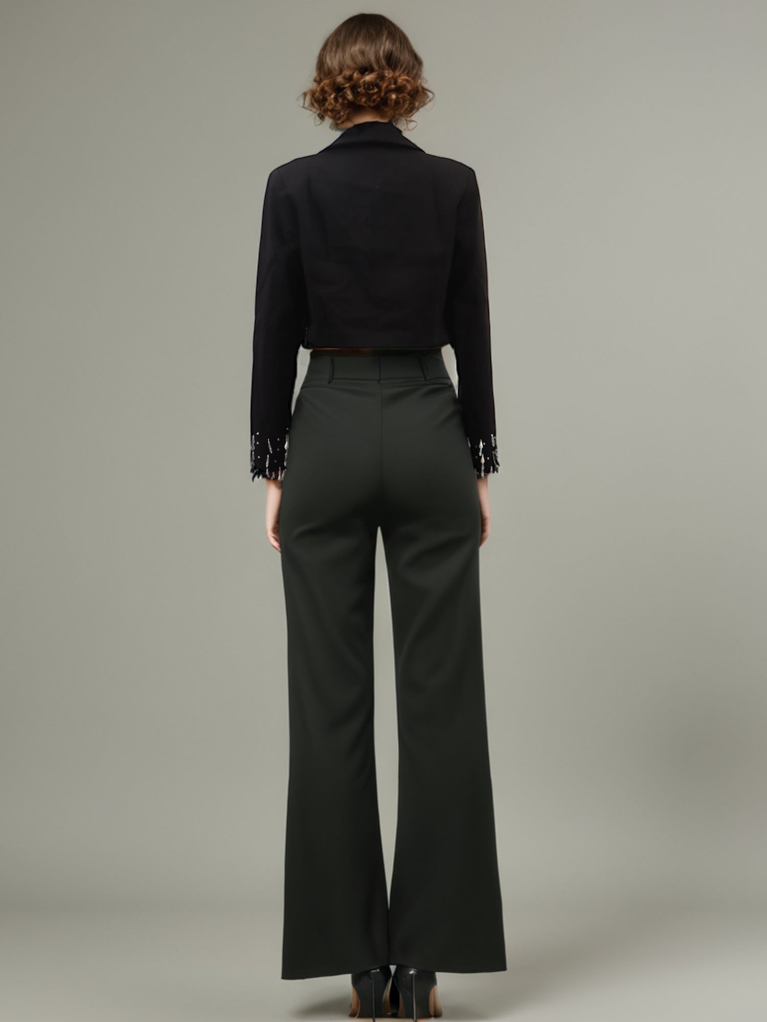 Black Cropped Blazer with Beaded Fringe - SISPELL