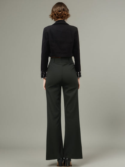 Black Cropped Blazer with Beaded Fringe - SISPELL