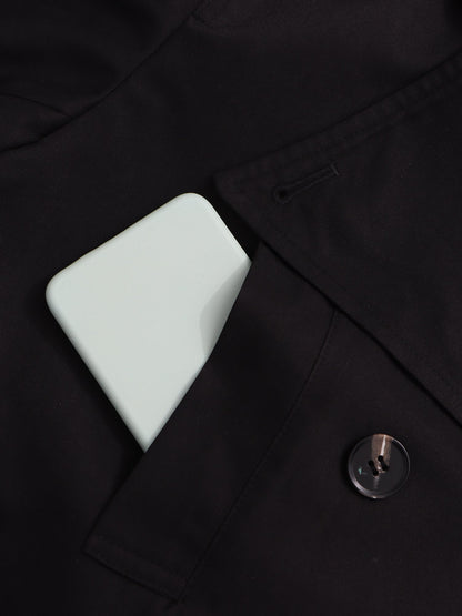 Black Cropped Trench Coat with Belted Waist - SISPELL