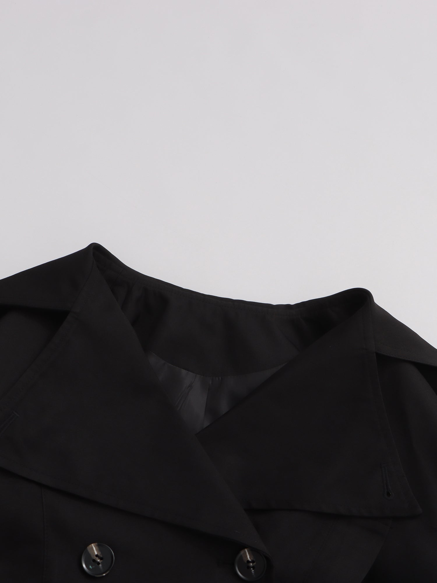 Black Cropped Trench Coat with Belted Waist - SISPELL