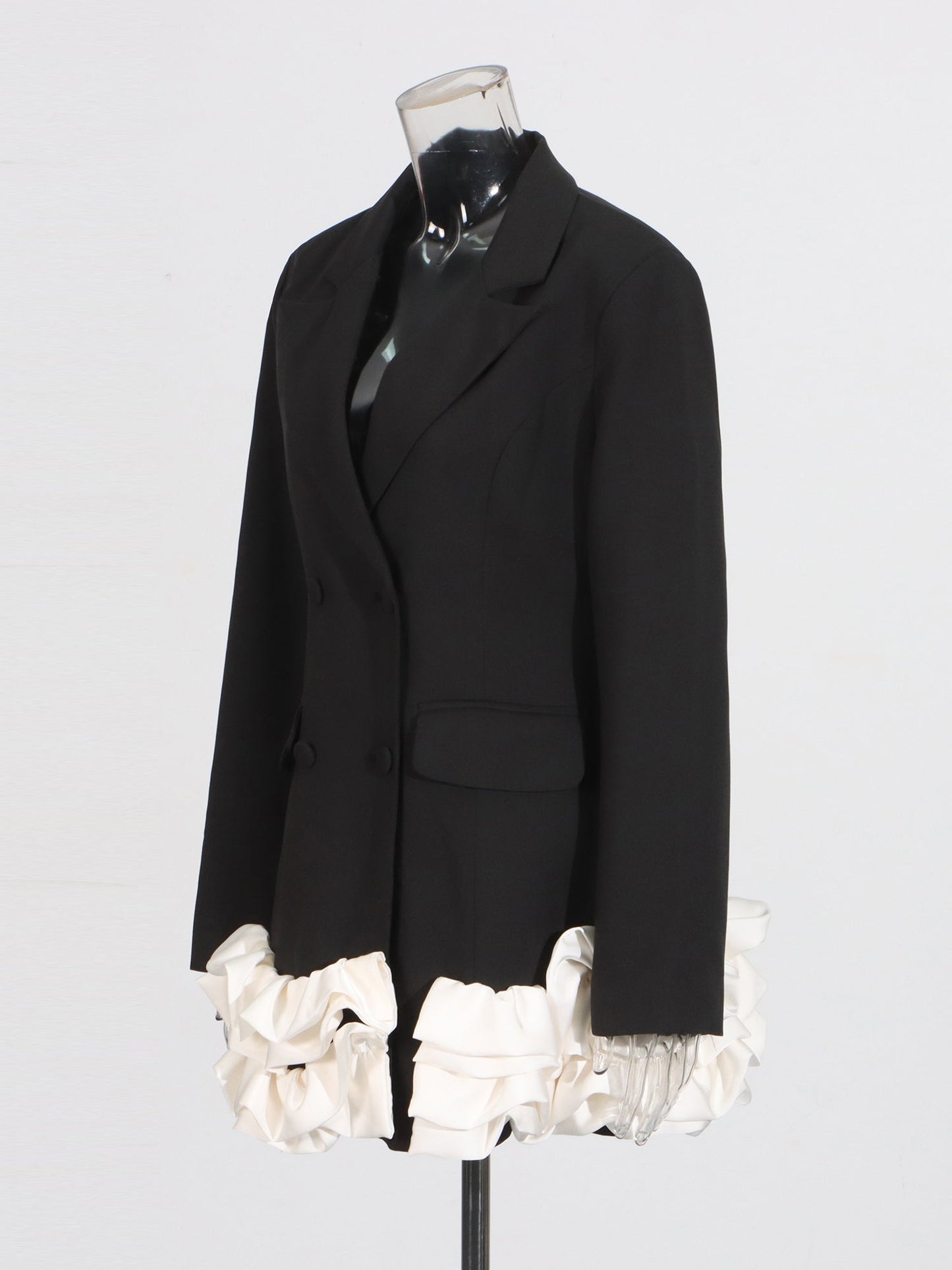 Black Double - Breasted Ruffle Hem Mini Dress - SISPELL