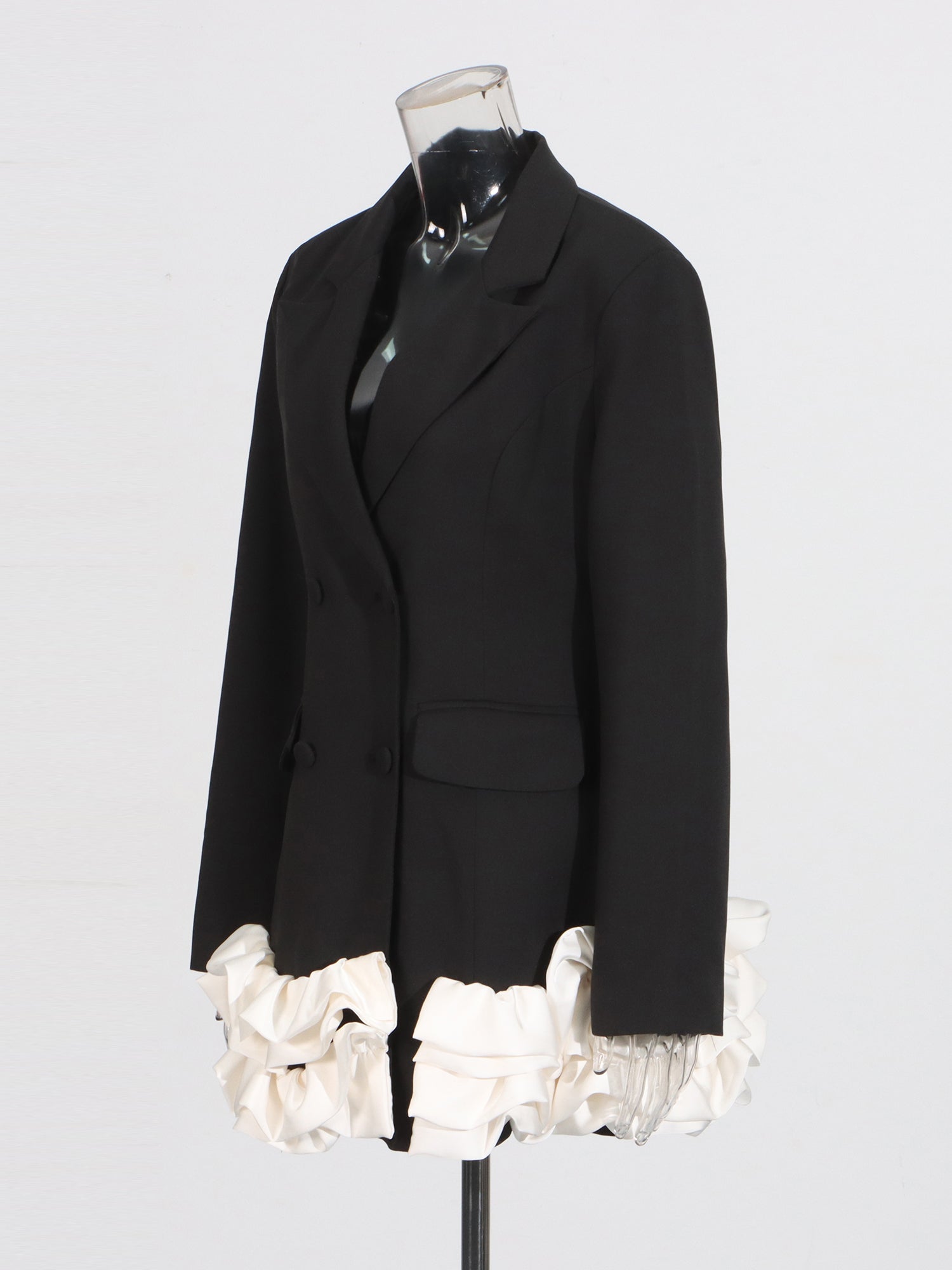 Black Double - Breasted Ruffle Hem Mini Dress - SISPELL