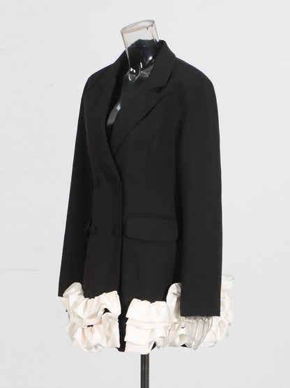 Black Double - Breasted Ruffle Hem Mini Dress - SISPELL