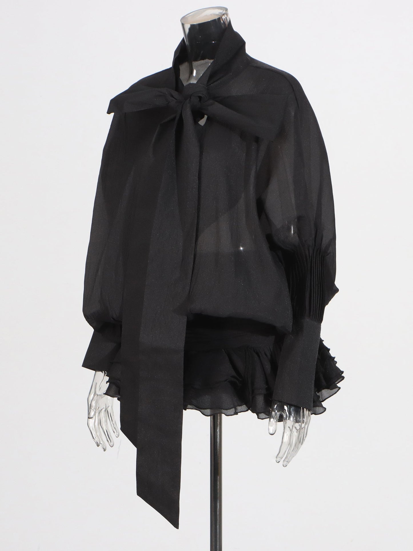 Black Dress with Oversized Bow & Ruffled Hem - SISPELL