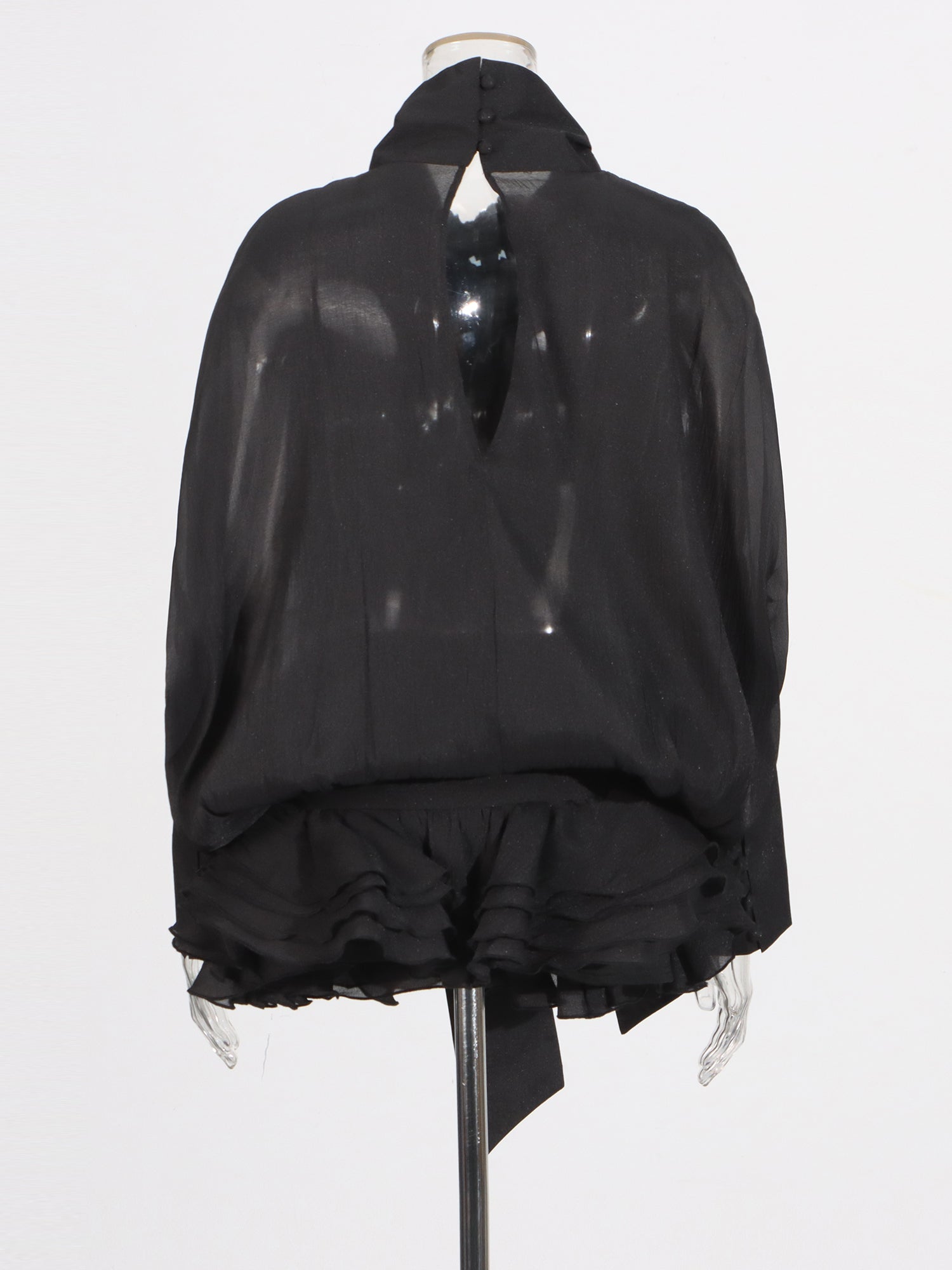 Black Dress with Oversized Bow & Ruffled Hem - SISPELL