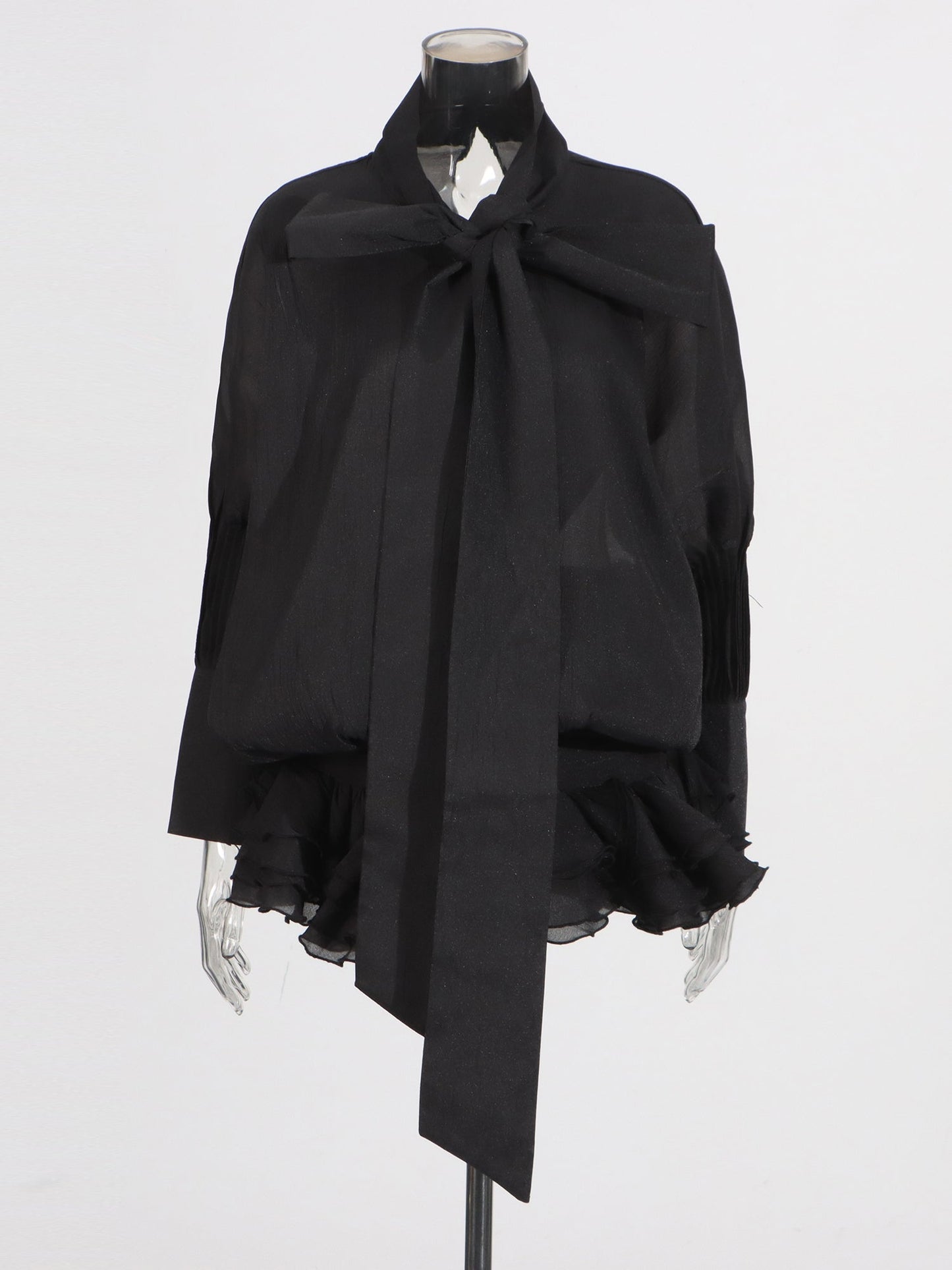 Black Dress with Oversized Bow & Ruffled Hem - SISPELL