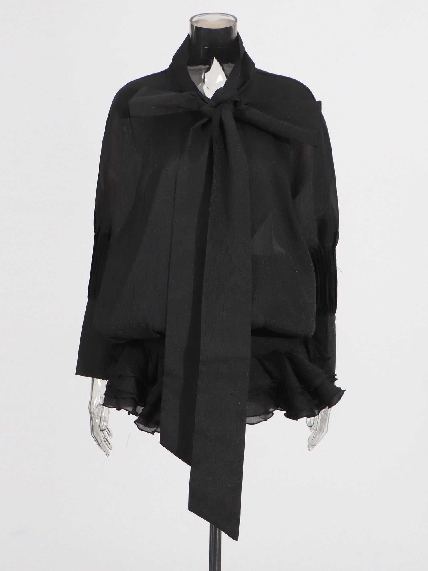 Black Dress with Oversized Bow & Ruffled Hem - SISPELL