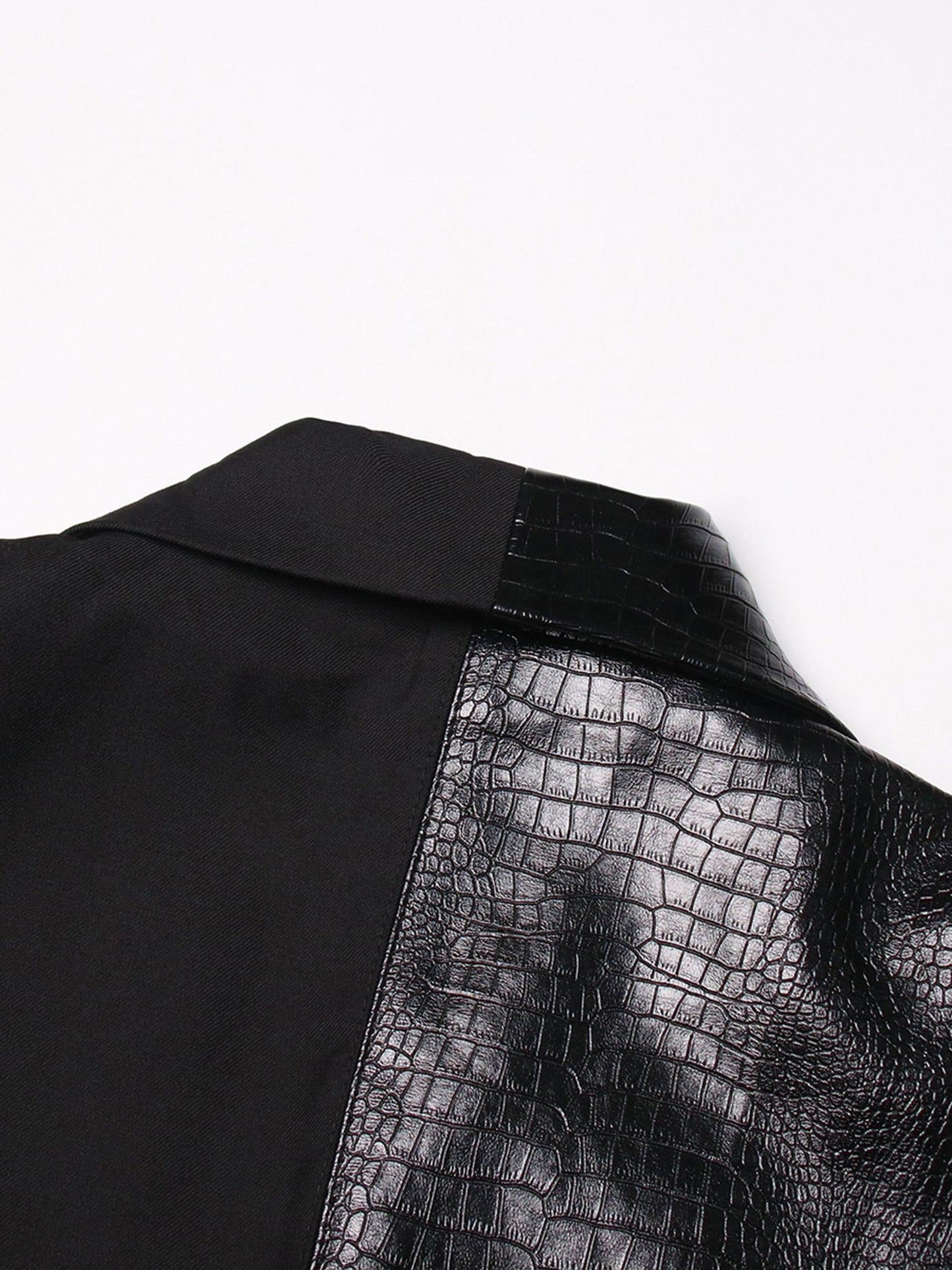 Black Faux Leather Crocodile Pattern Sleeveless Vest - SISPELL