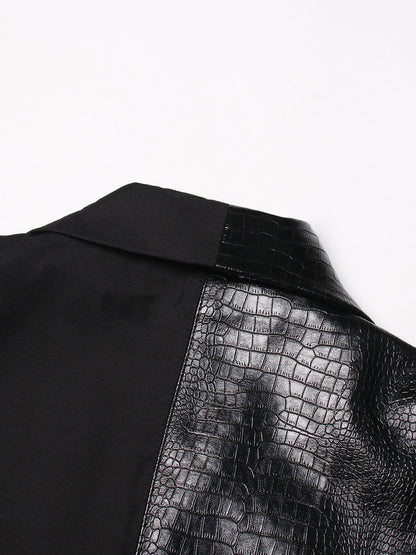 Black Faux Leather Crocodile Pattern Sleeveless Vest - SISPELL