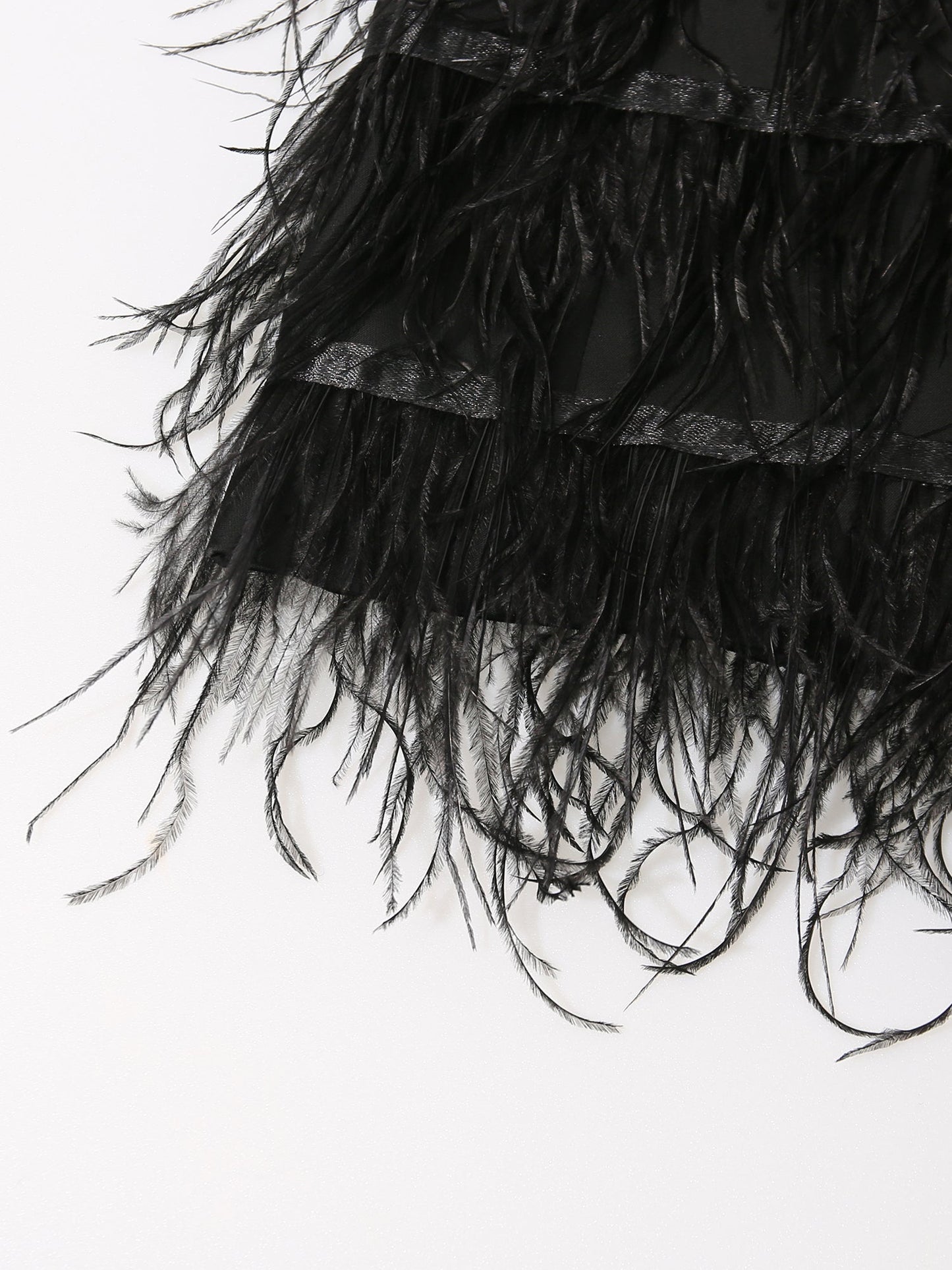 Black Feather - Trimmed Blazer Dress with Rhinestone Belt - SISPELL