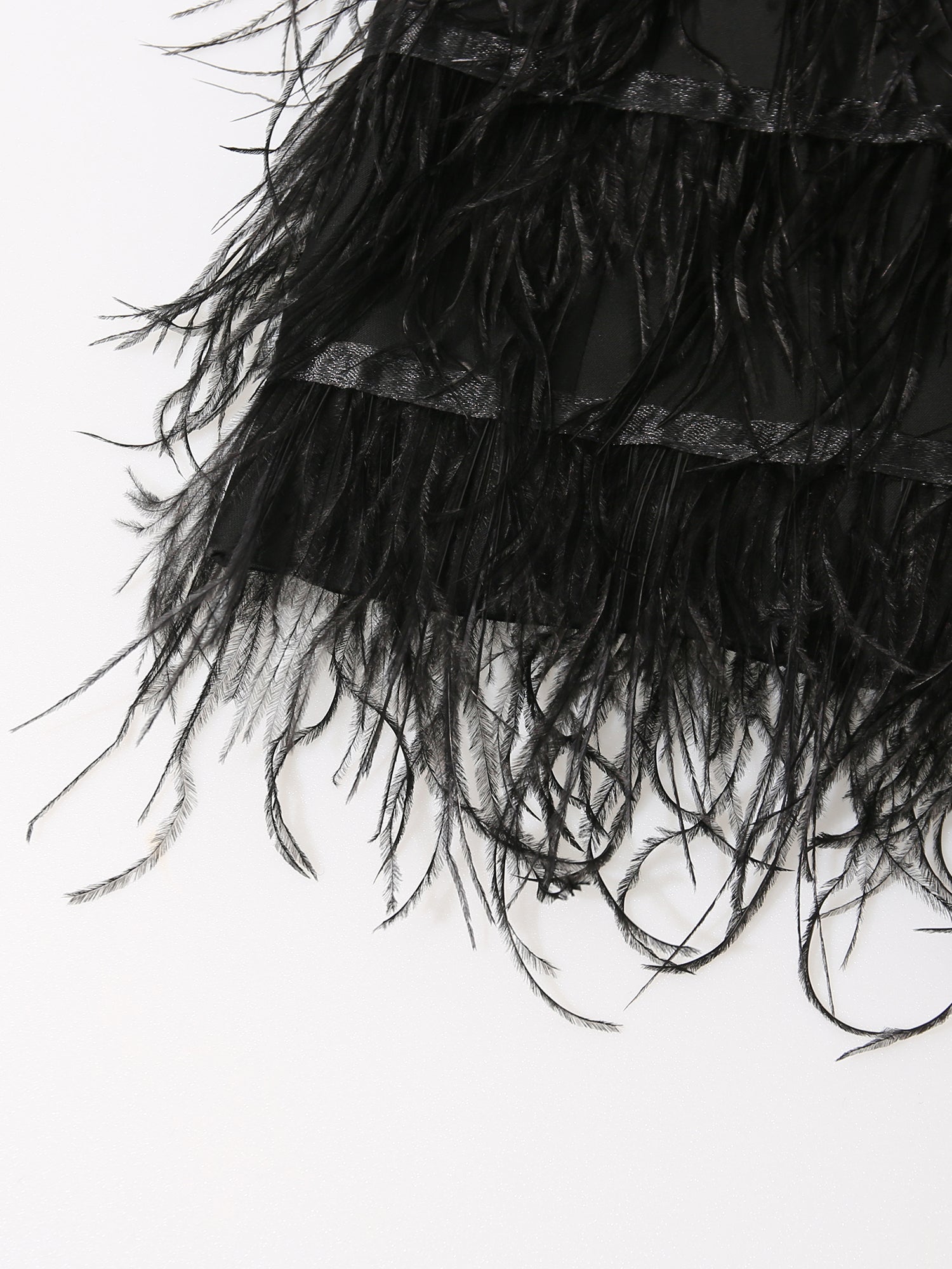 Black Feather - Trimmed Blazer Dress with Rhinestone Belt - SISPELL