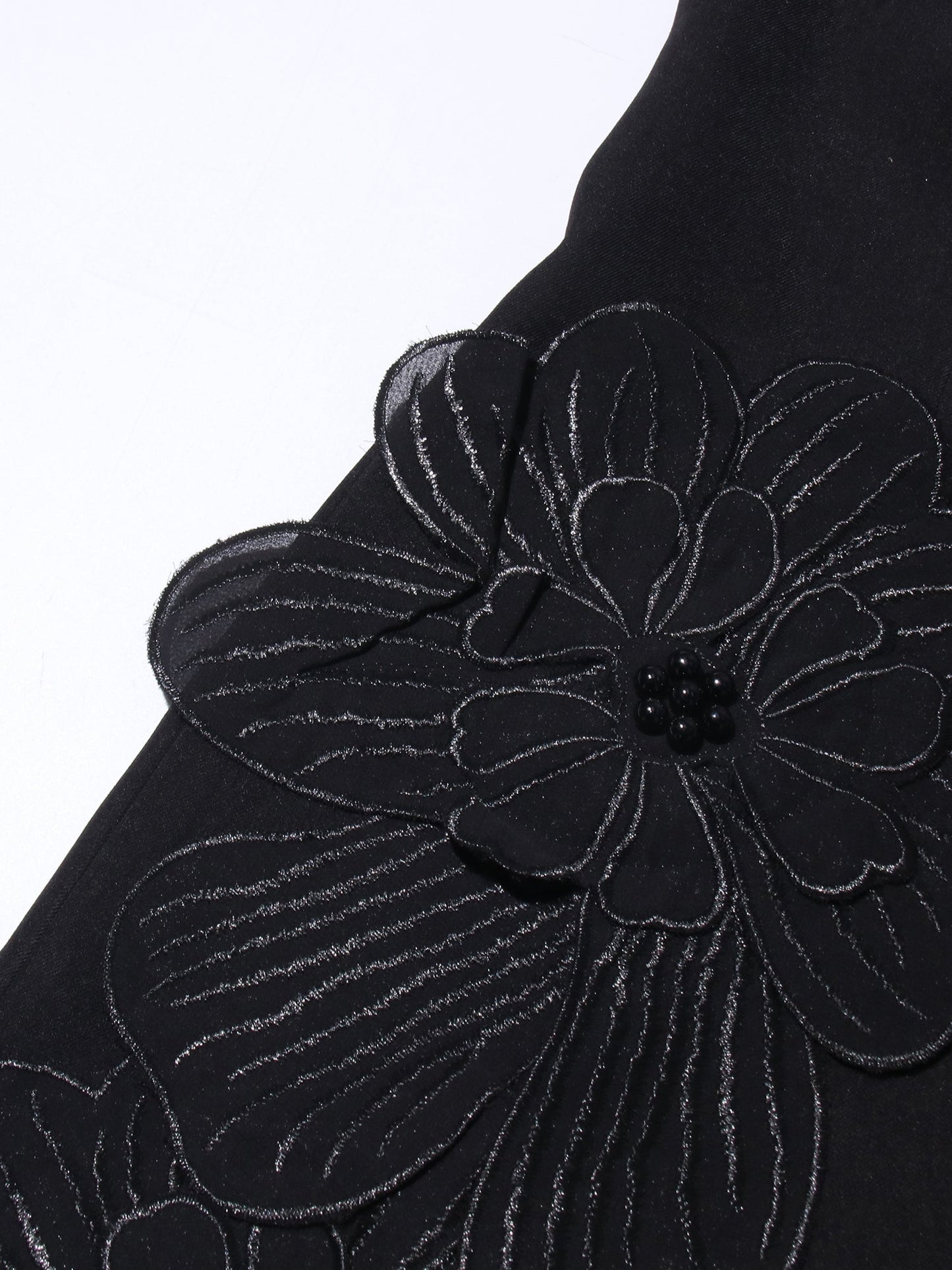 Black Floral Appliqué Sleeveless Mini Dress - SISPELL