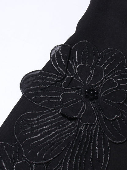 Black Floral Appliqué Sleeveless Mini Dress - SISPELL