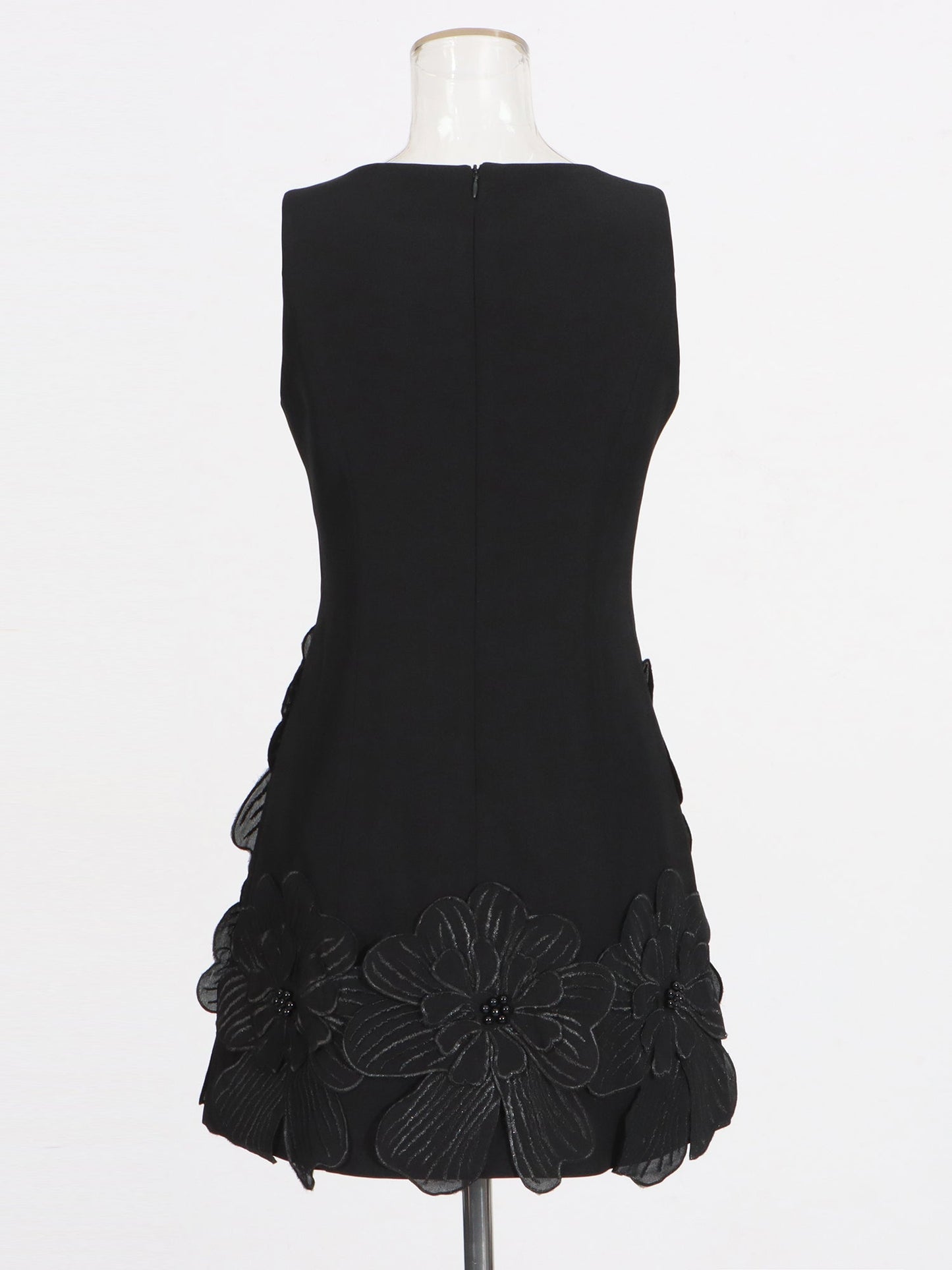 Black Floral Appliqué Sleeveless Mini Dress - SISPELL