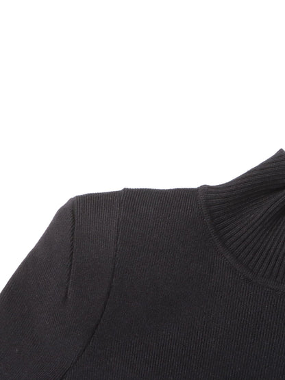 Black High Neck Midi Dress with Leather Buckle Details - SISPELL